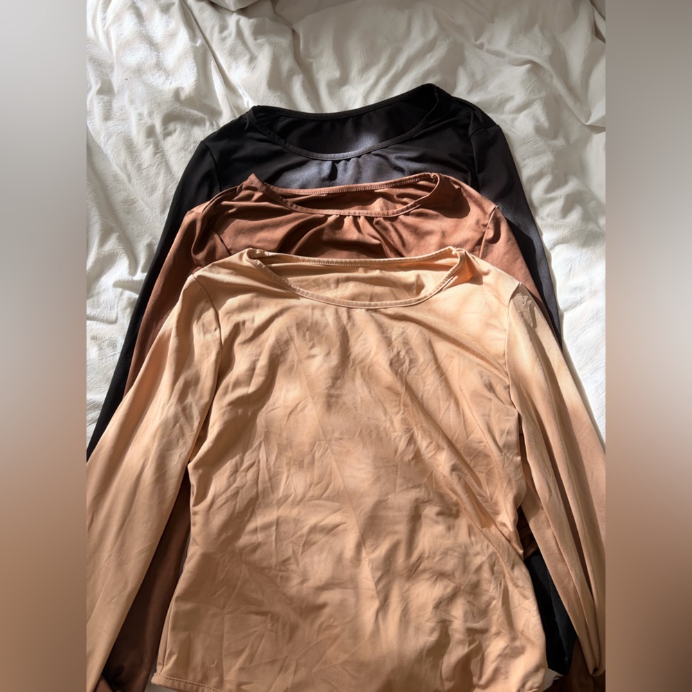 SHEIN Neutral Tan & Chocolate Layering Top Set